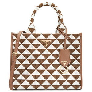 Prada Symbole Embroidered Tote Bag tobacco talco Brown